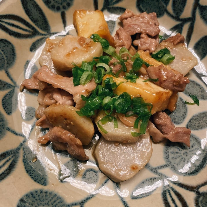 男子が喜ぶ!里芋と厚揚げと豚肉の照り焼き